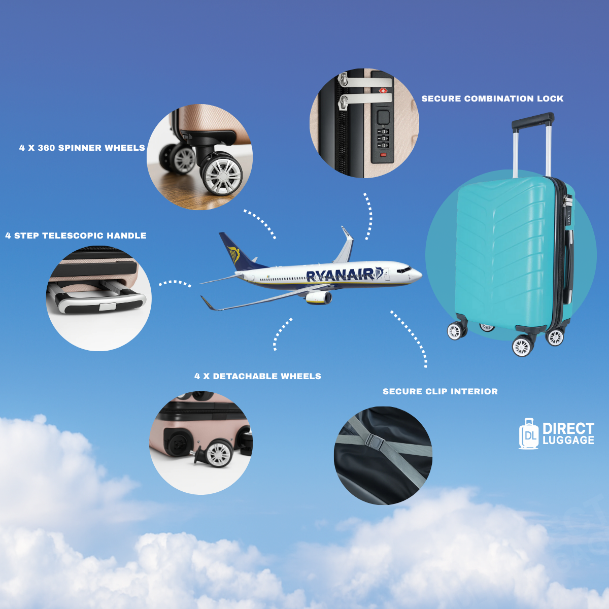 Azure Underseat Detachable Wheels Cabin Cases 1626 (40 x 25 x 20 cm )